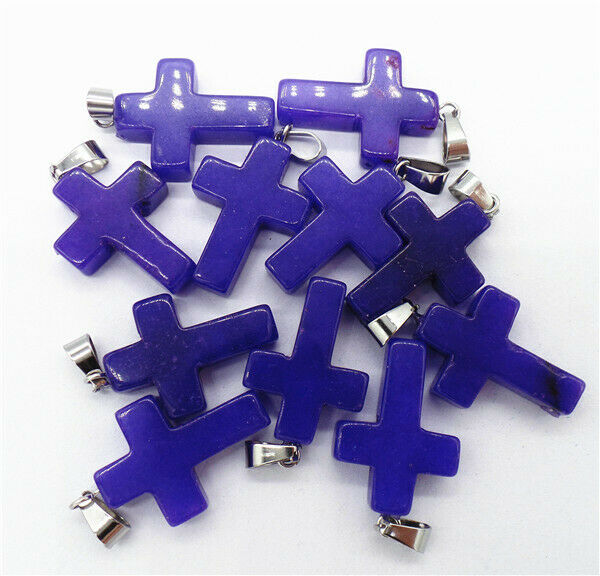 100Pcs 25x18x6mm Wholesale Blue Malay Jade Cross Pendant Bead Accessories HH821