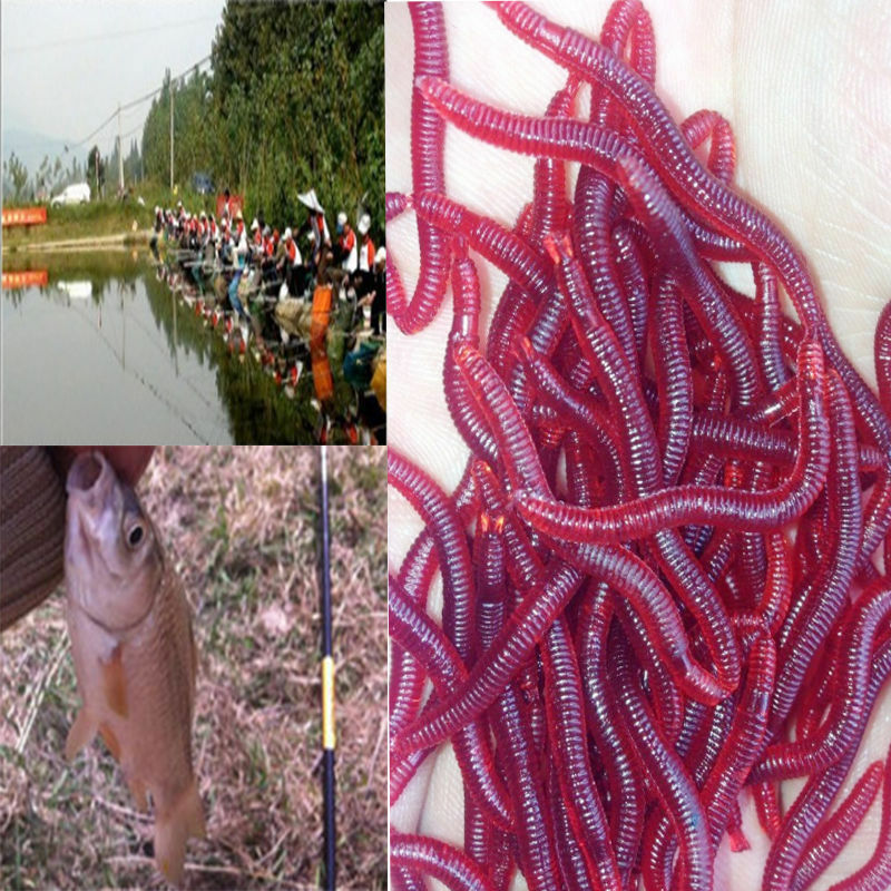 50 Bulk Soft Red Earthworm Fishing Bait Worm Lures Crankbaits Hooks Tackle Baits