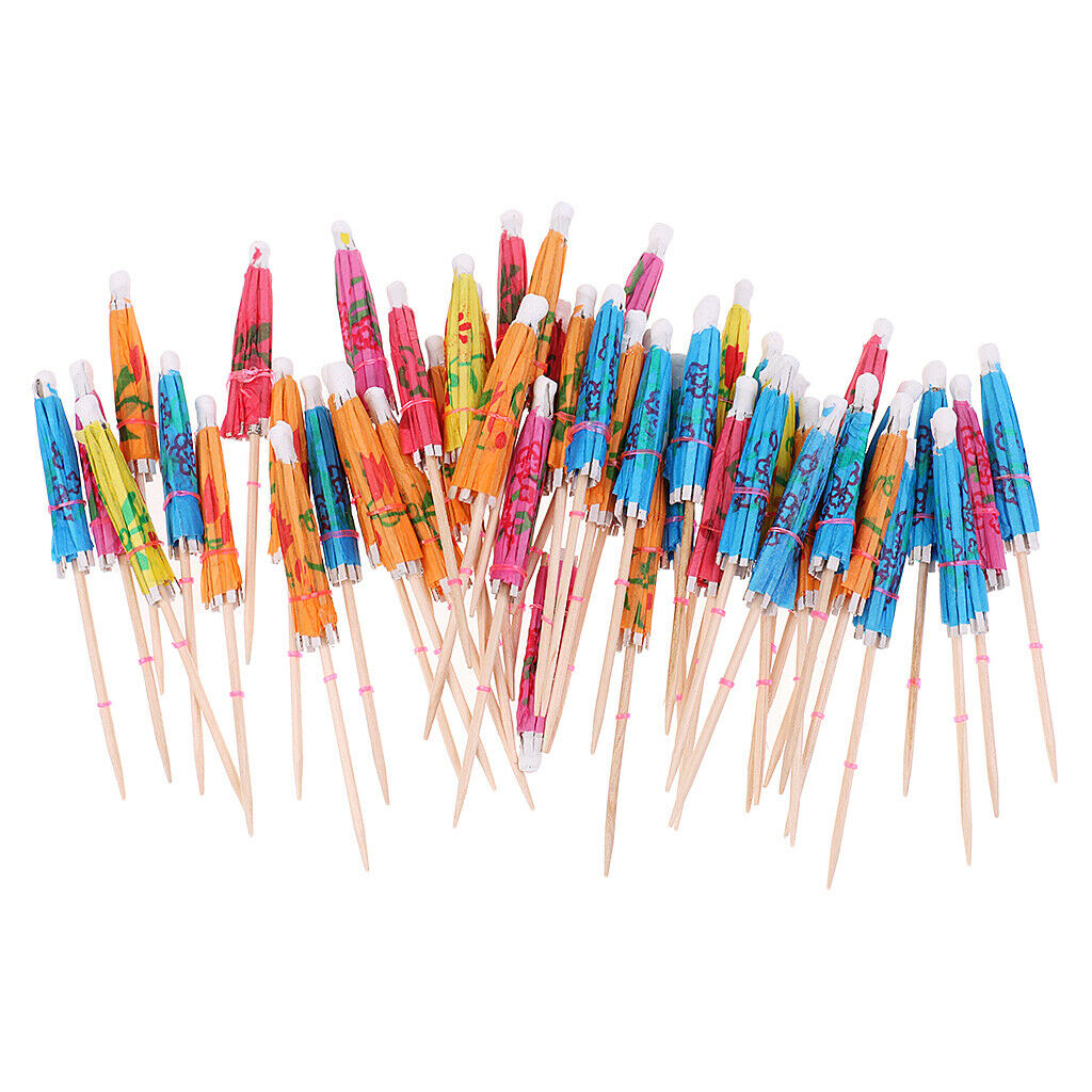 50x Colorful Tropical Parasol Umbrella Snack Cocktail Party Drink Food Picks