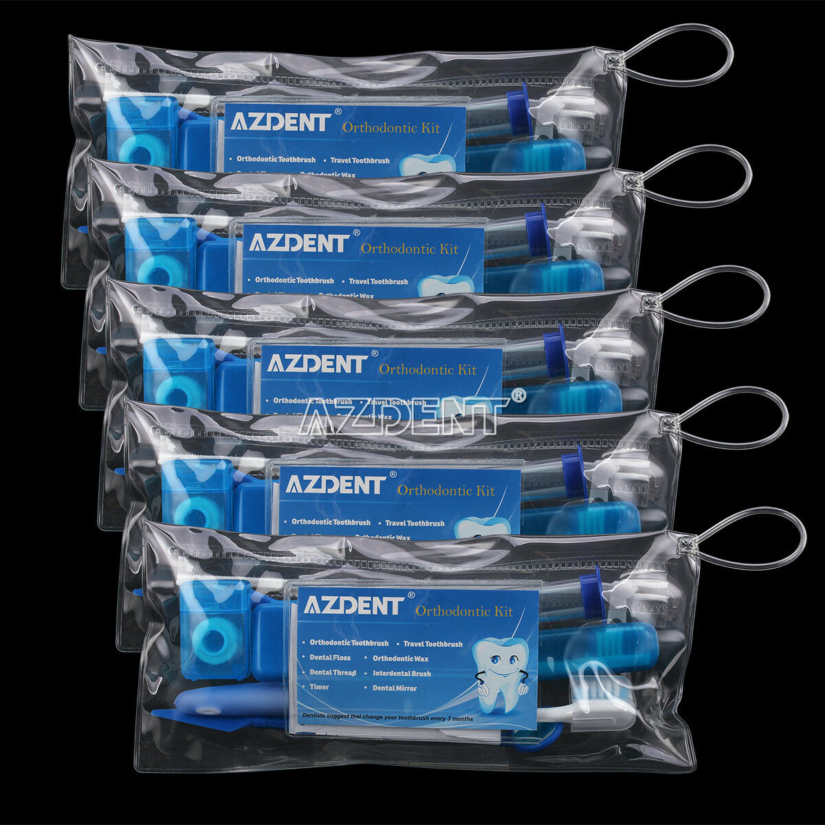 5X Dental Teeth Oral Cleaning Care Orthodontic Kits Brush Floss Thread 8pcs/kit