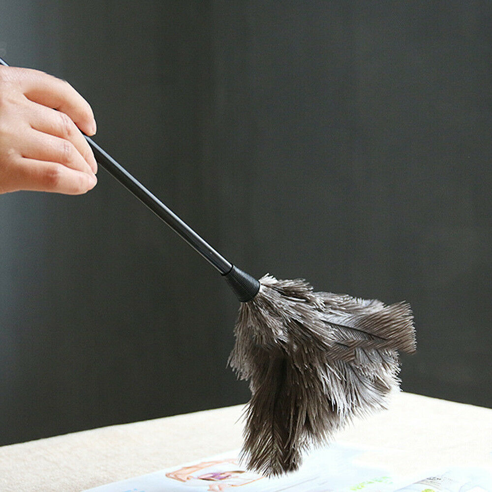 34cm Ostrich Feather Duster Anti-static Brush Cleaning Tool Wooden Handle Home