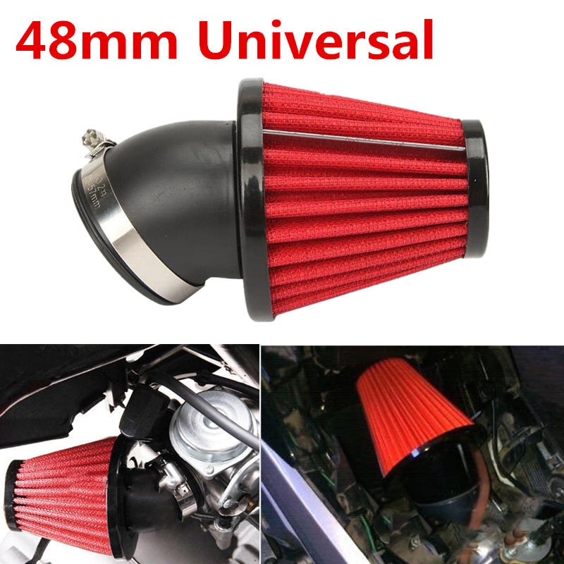 1x Universal Motorcycle 3.4" Width 48mm 45 Degree Bend Air Intake Filter Kit Red