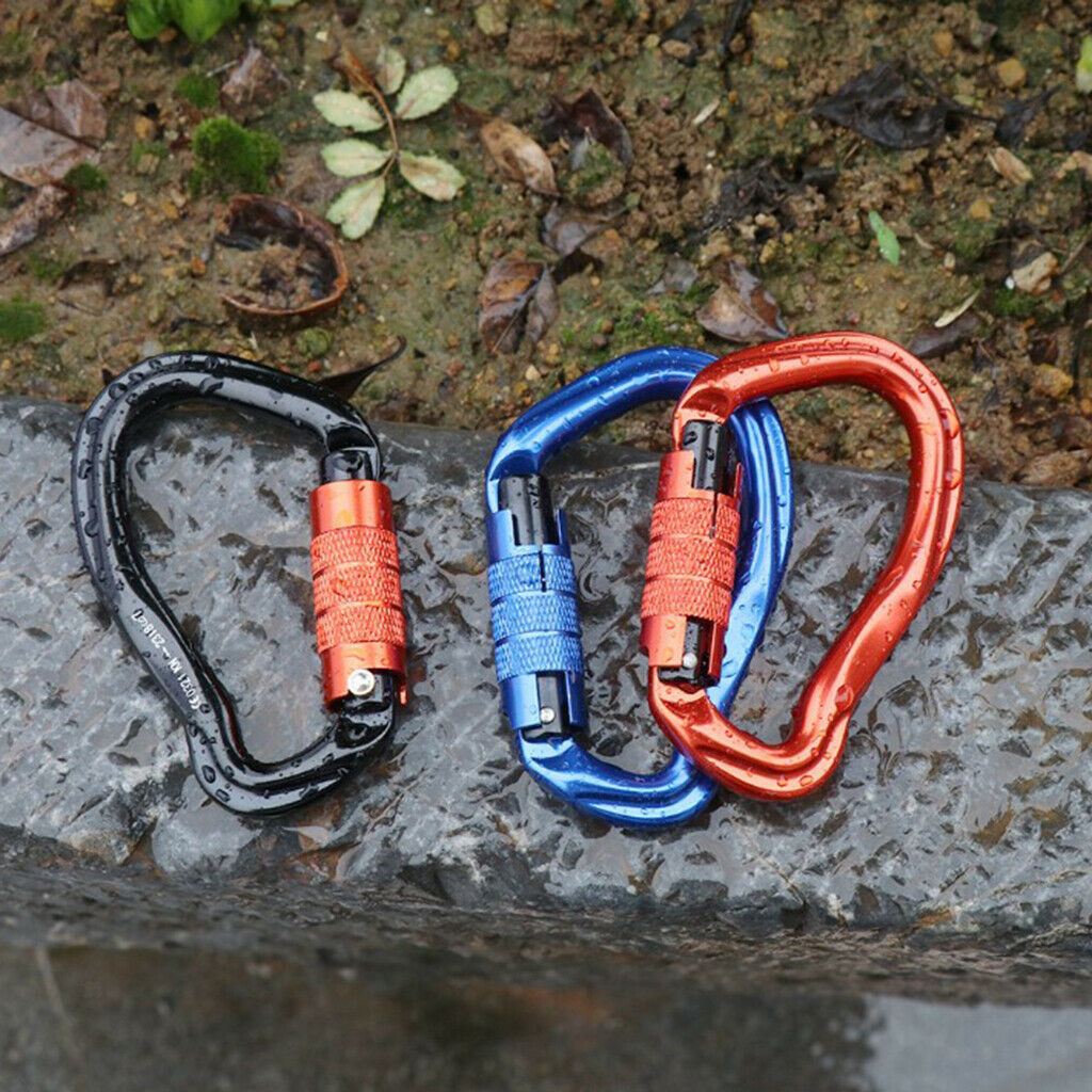 Twist Lock Climbing Carabiner Clips Auto Locking and Heavy Duty Black