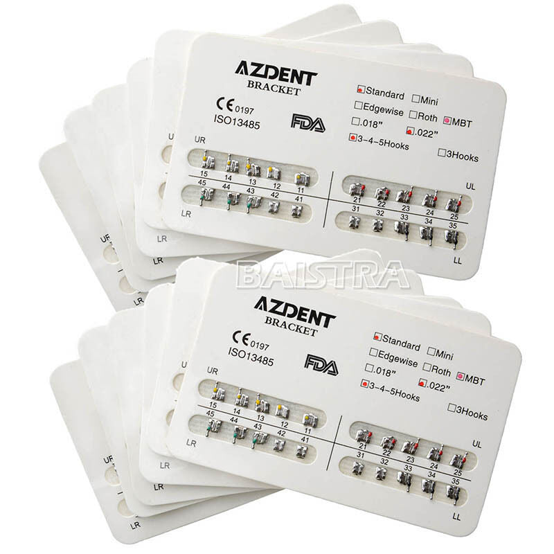20 Kits Dental Orthodontic Bracket Brace Standard MBT Slot.022 Hook3-4-5 AZDENT