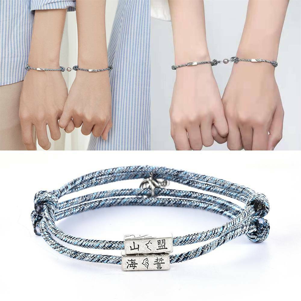 2Pcs Couple Rope Braided Distance Magnetic Friendship Bracelet Lover Jewelry