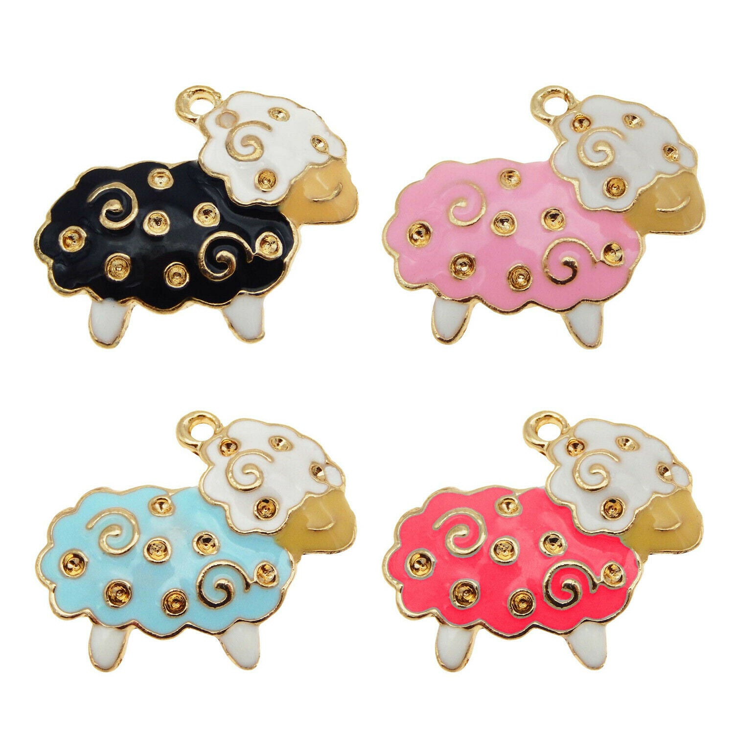 8PCS Assorted Mini Sheep Enamel Charm Animal Alloy Pendant Jewelry Craft 12x15MM