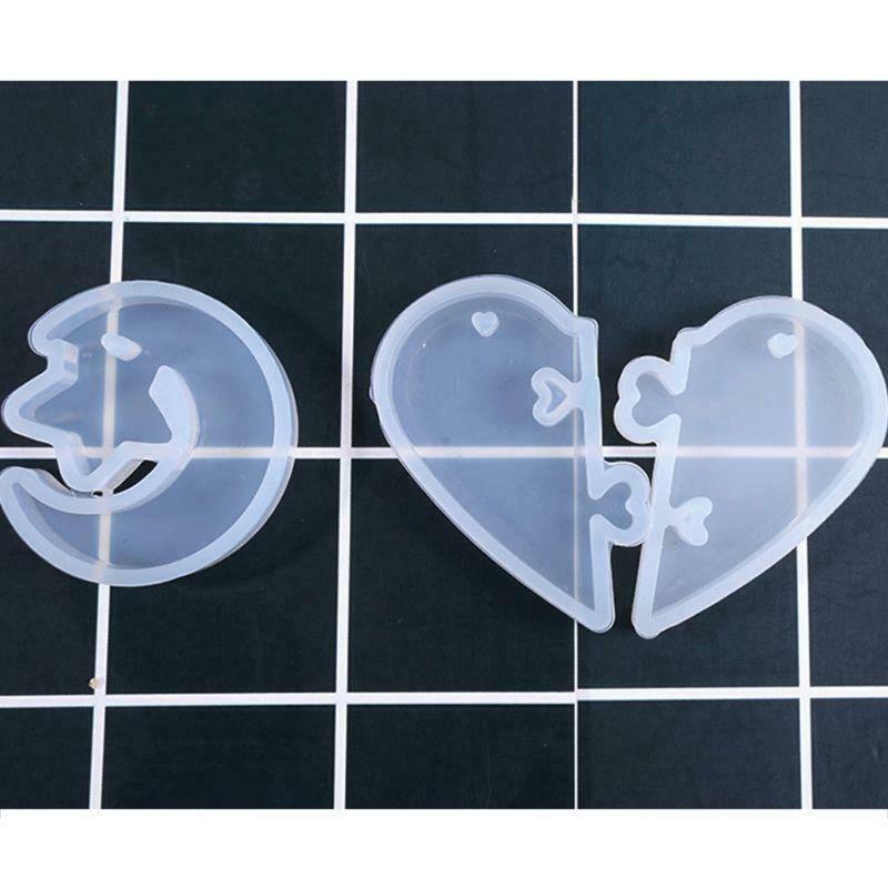 Couple Heart-shaped Puzzle Mould DIY Crystal Epoxy Molds Stars Moon Pendant Mold