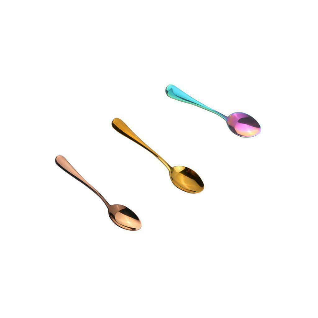 3pcs Durable Tea Spoon, Cutlery, Dessert Spoons, Stainless Steel Colorful