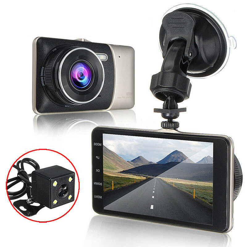 New 1080P 4" HD 170Â° Car Dash Camera Video DVR Cam Recorder + Rear view camera