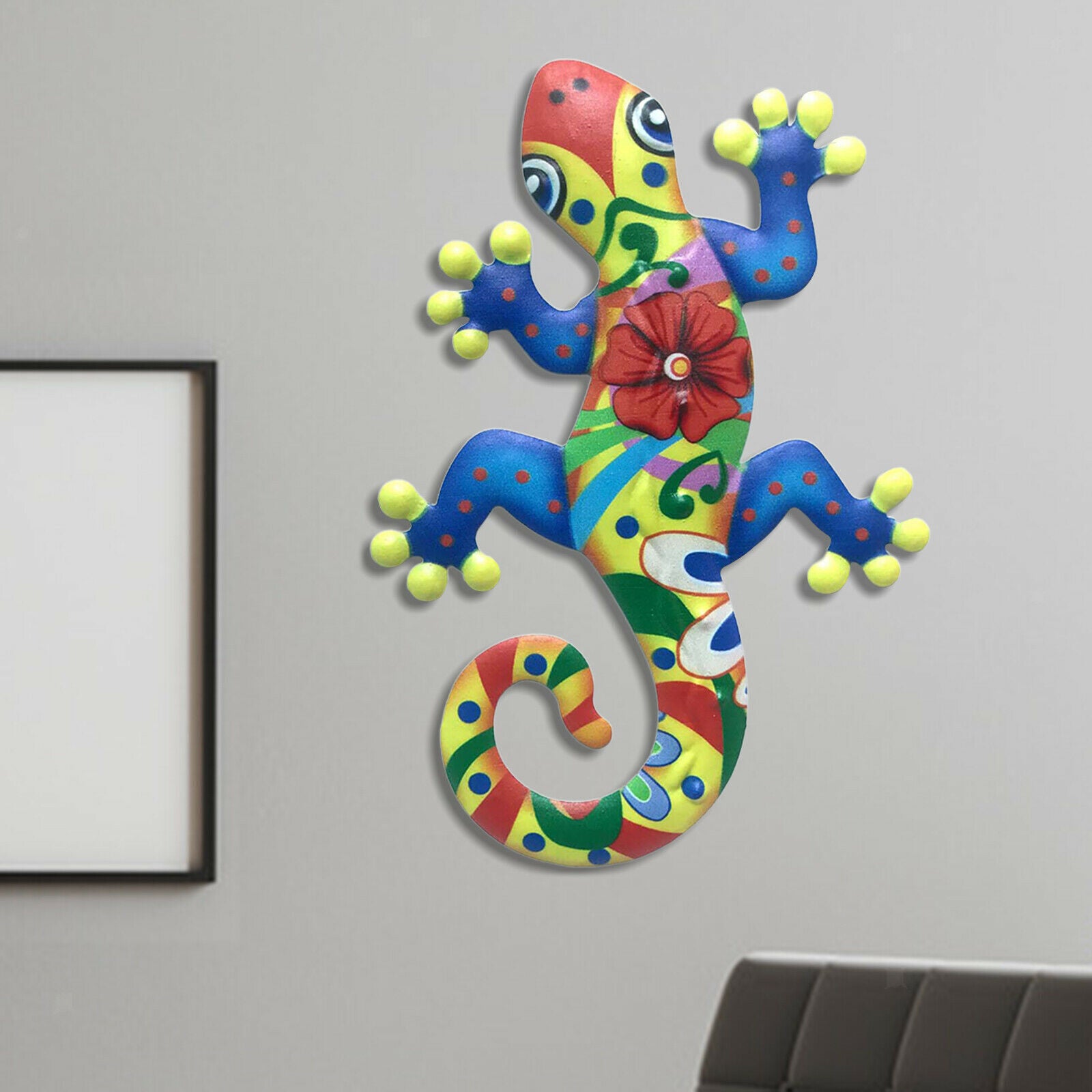 Metal Hang Gecko Wall Decor Lizard for Home Garden Patio Fence Decor Blues