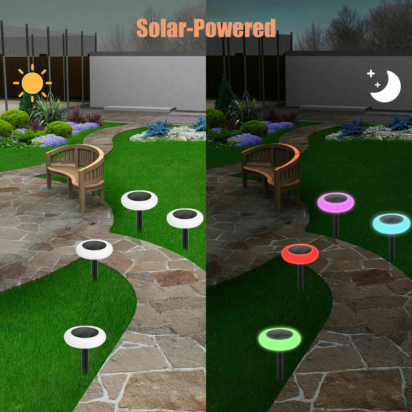 2PCS Solar LED Light Waterproof Lawn Lamp Yard Lanscape Color Changing Outdoor