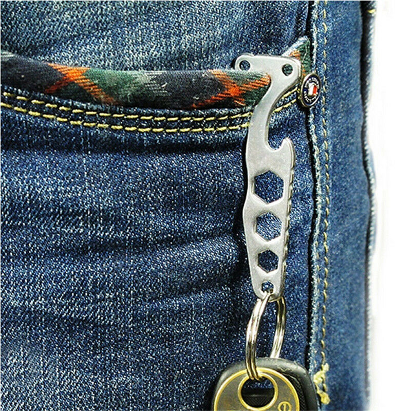 1PC Stainless Steel Pocket Multifunction Tool Opener Keychain Key Ring EDC S Lt