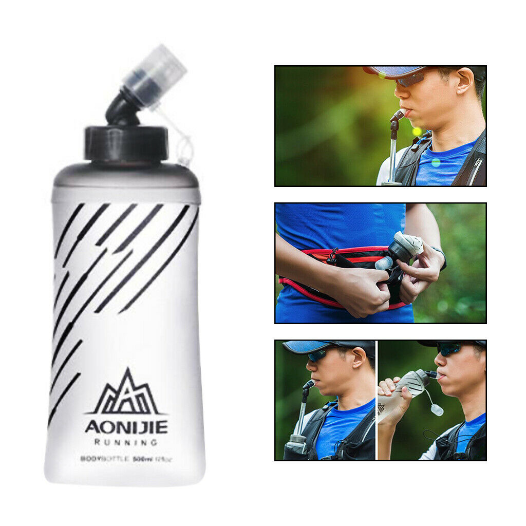2Pcs TPU Soft Flask Running Collapsible Water Drinking Bottles for Hiking 500ML