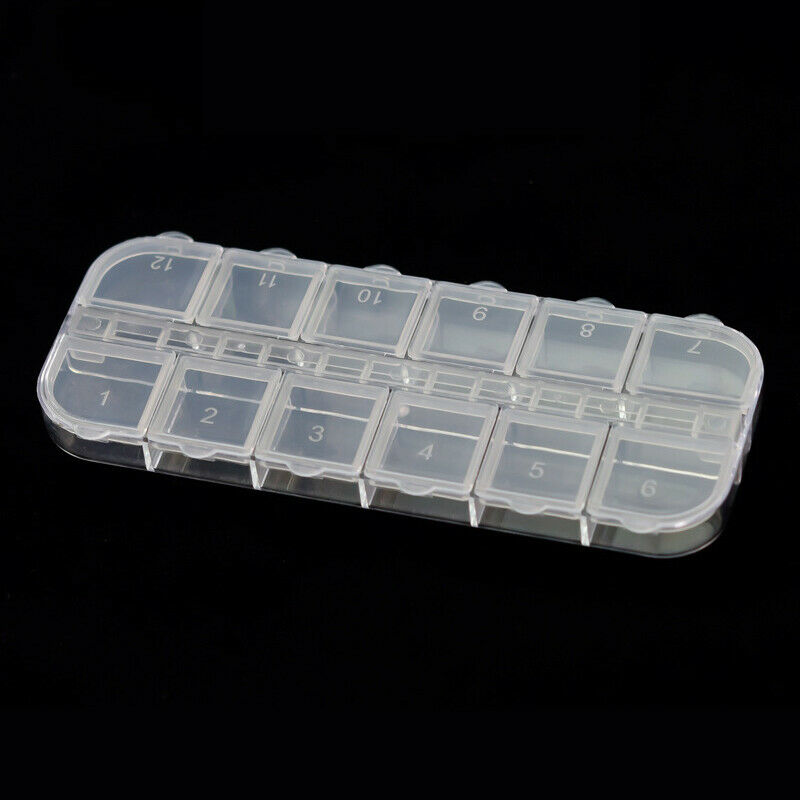 12 Cells Clear Plastic Nail Art Decor Storage Case Container Gems Jewelry Bo DF
