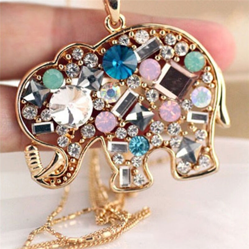 Fashion Crystal Lucky Lovely Elephant Necklace Pednat Necklase Long Chai.l8