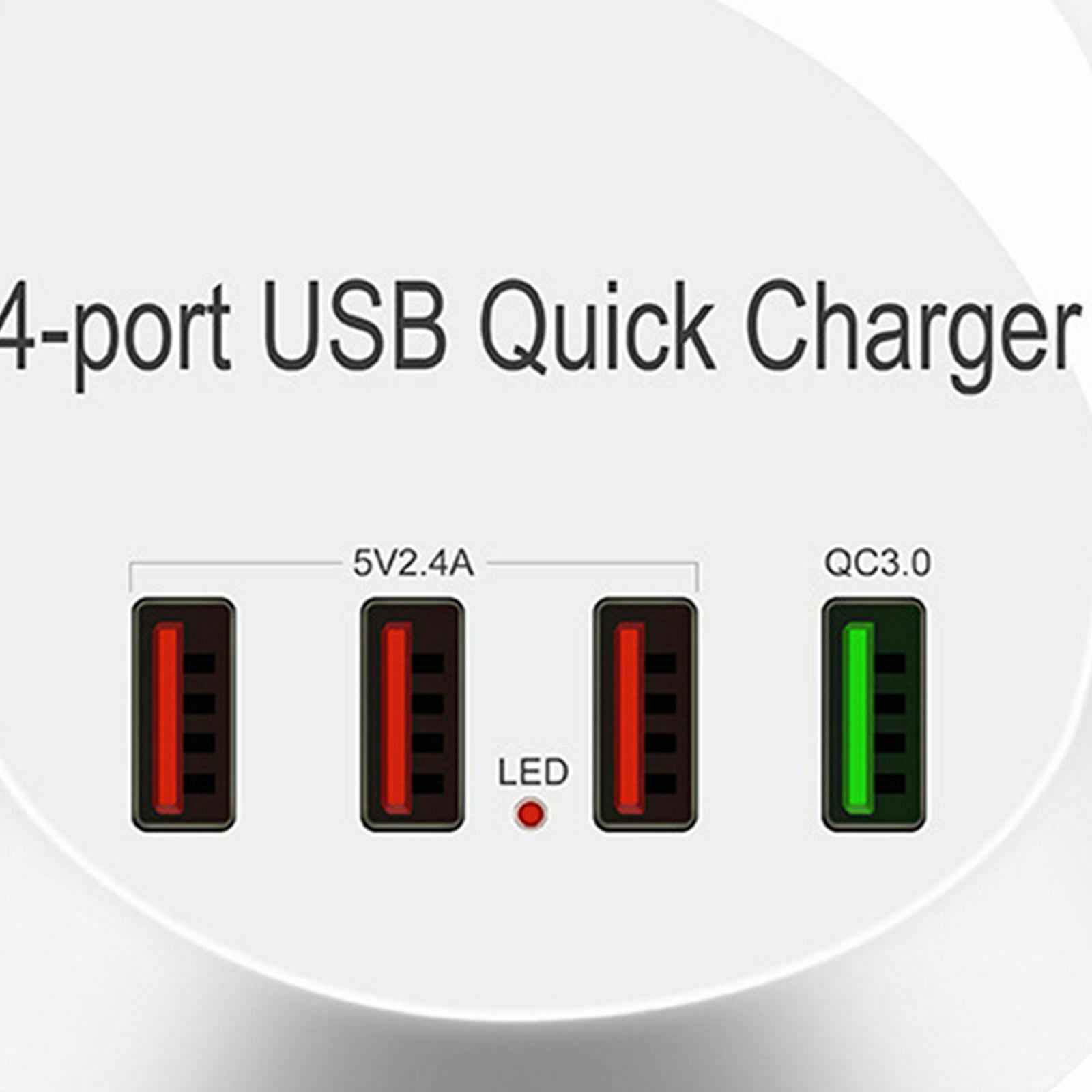 USB Charger Hub with QC 3.0 4 USB Ports 115cm Cord White Compact Plug-US