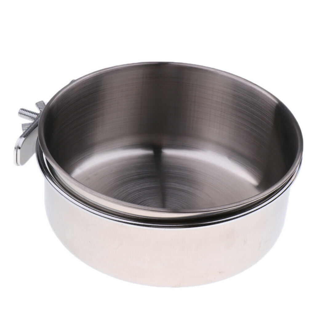 Set of 2, Pet Food Feeder Water Drinker Stainless Steel Coop Cup Hook on For