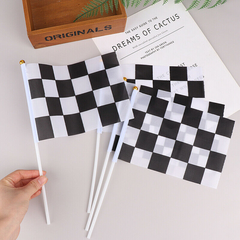 10Pcs Black And White Square Hand Flag Racer Waving Flag Racing Flags Car F DF