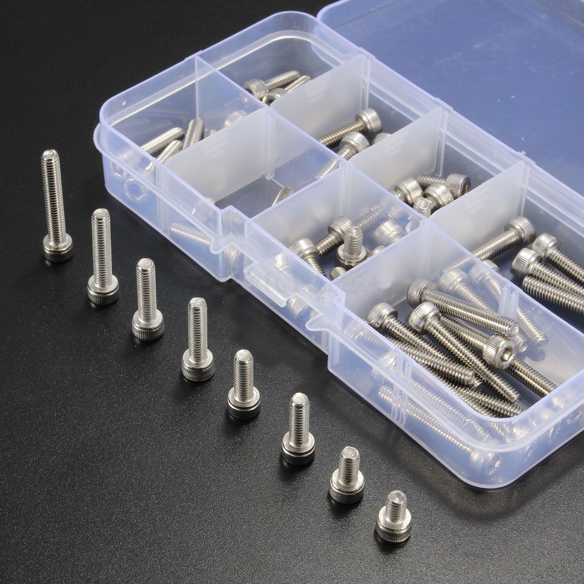 60pcs M4 Stainless Steel Hex Socket Head Cap Screw Assortment Kit 6-25mm