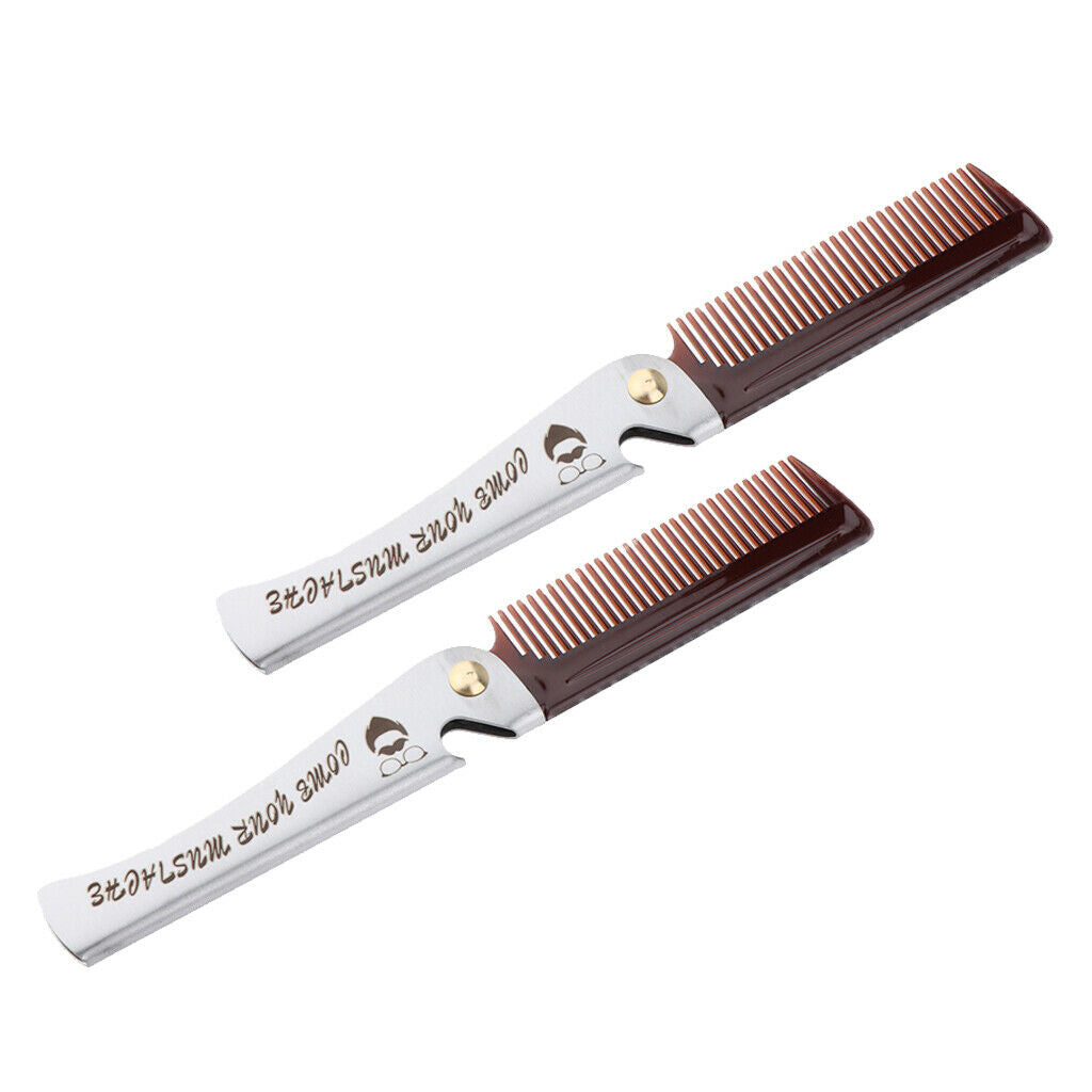 2 Pieces Fine Tooth Folding Brush Combs for Men Hair, Beard, and Mustache