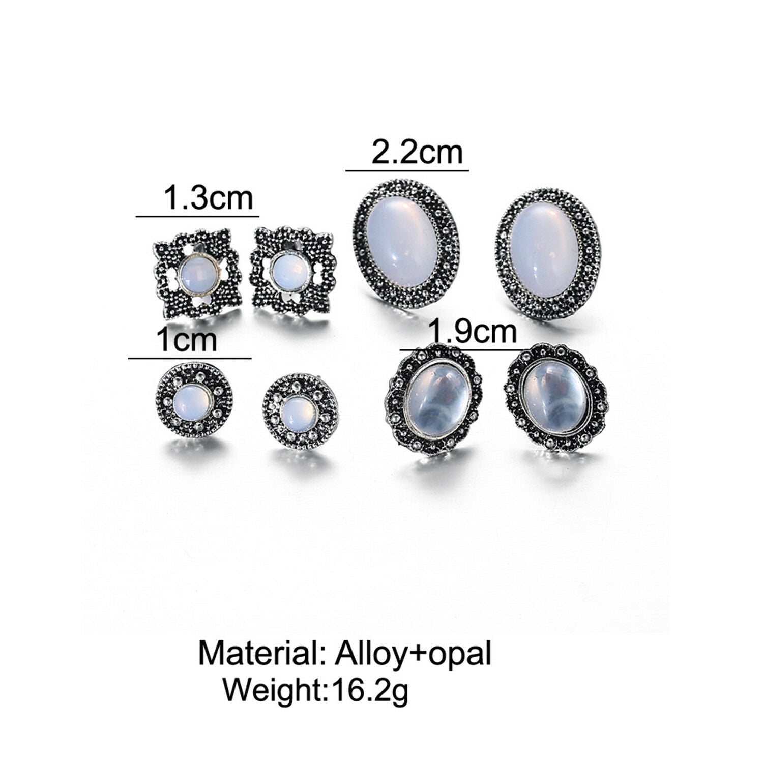 4 Pair/Set White Cobblestone Crystal Hollow Flower Stud Earrings For Women Girl