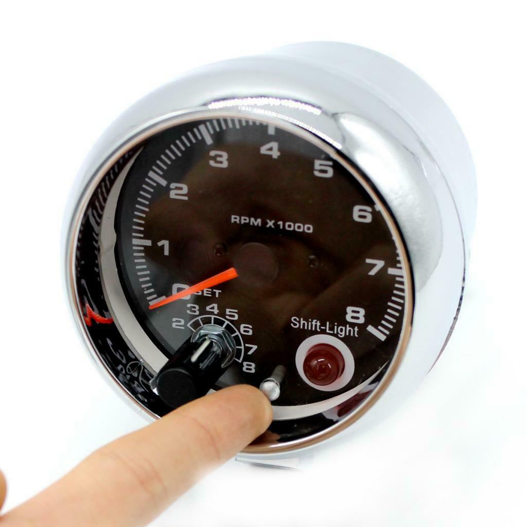 3.75 Inch Black Face Car Tachometer Tacho Gauge W/ Shift Light 0-8000RPM