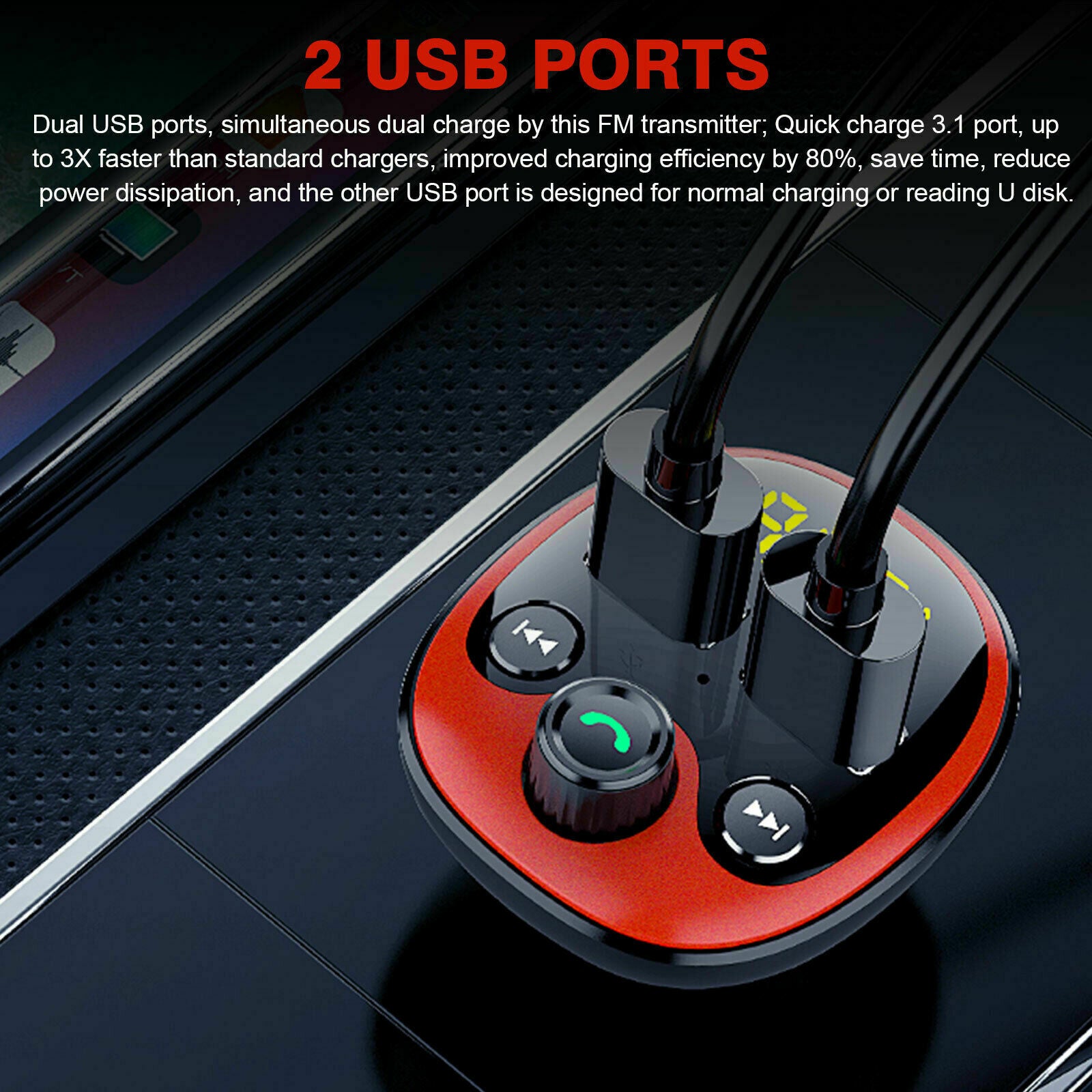 Bluetooth Wireless  5.0 Car FM Transmitter Adapter 2 USB Charger AUX Hands-Free
