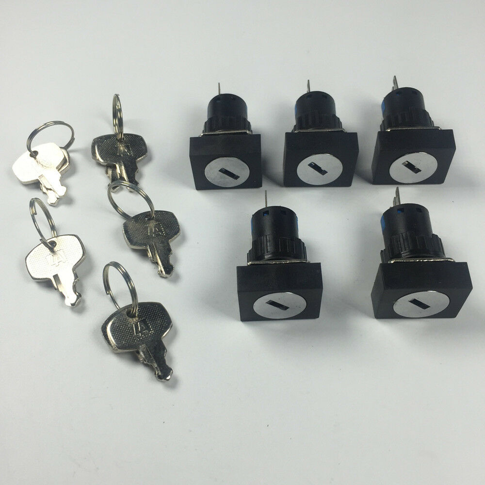 5pcs Rectangle Type 3 Pins 2 Files Rotate Switch With Keys LA16-11Y/2