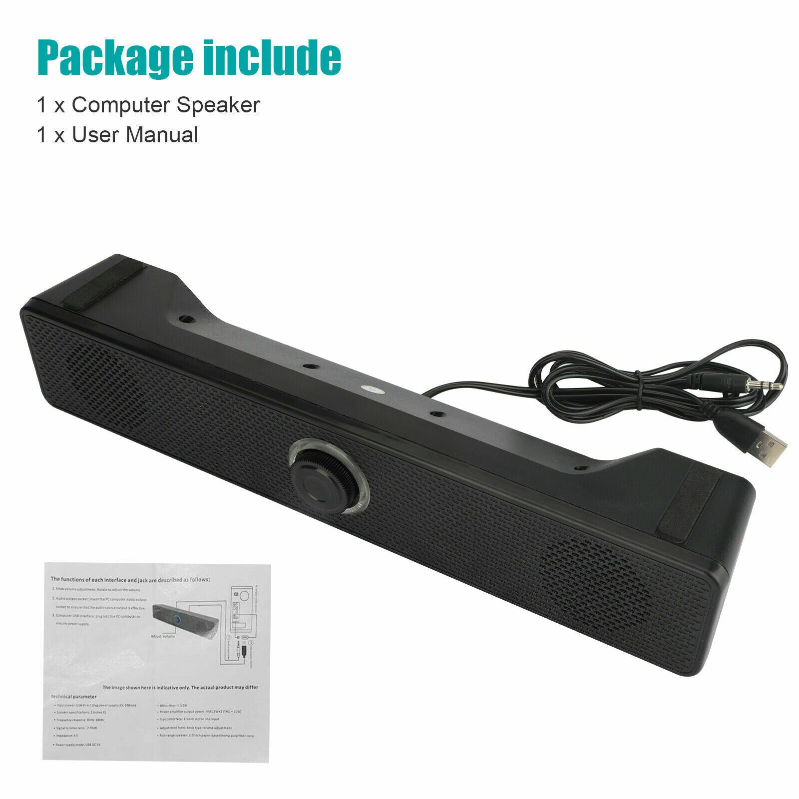 Stereo Bass Sound Computer Speakers 3.5mm USB Wired Soundbar for Laptop Desktop