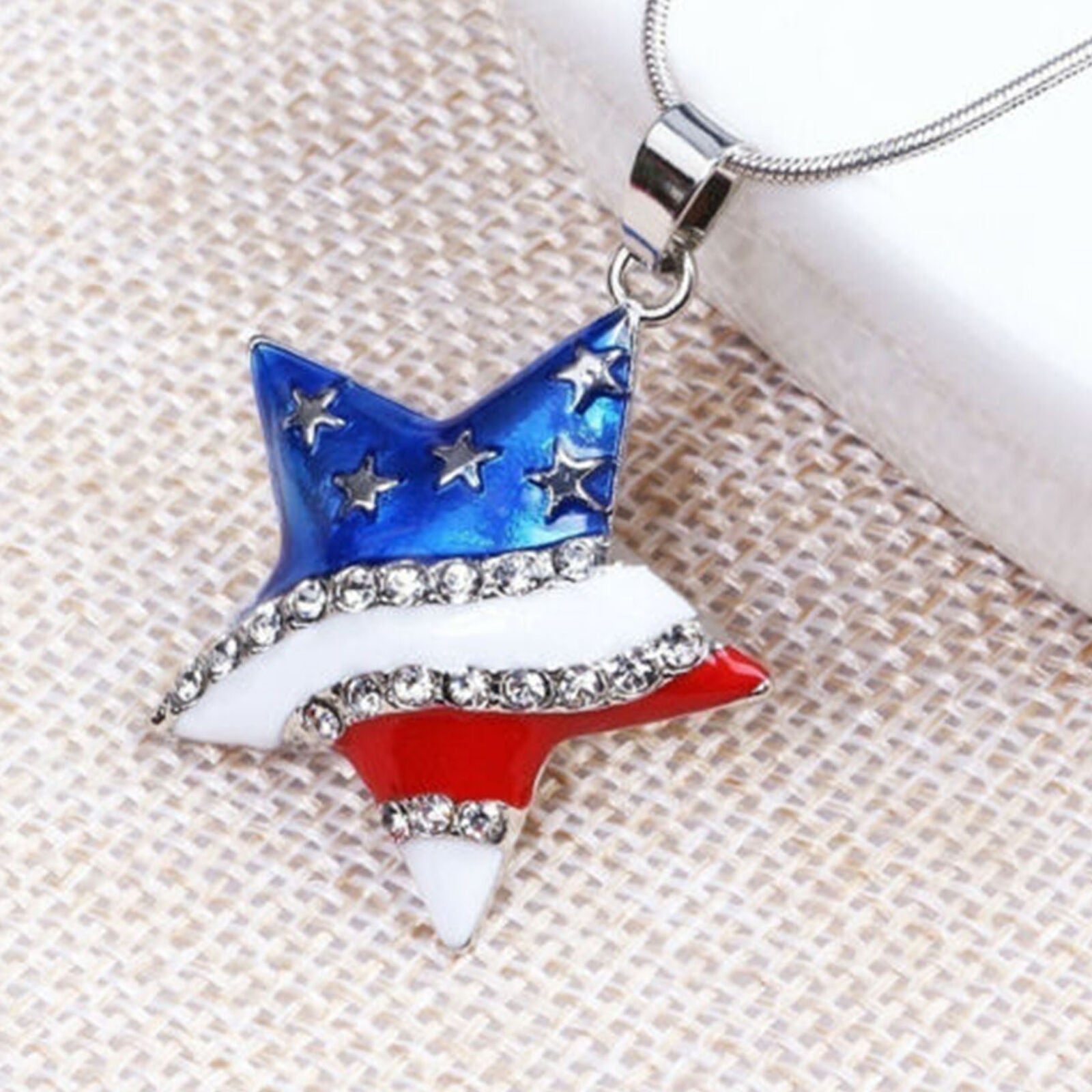 4th of July Independence Day American USA US Flag Star Pendant Necklace Charm
