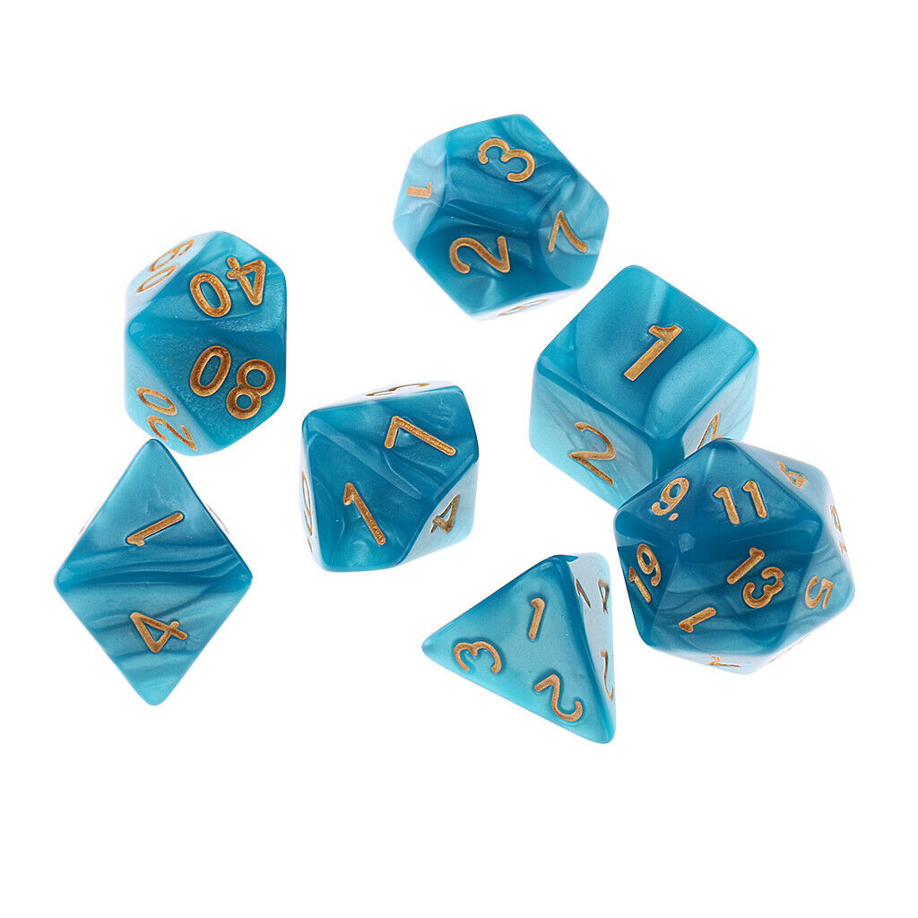 7PCS Polyhedral Dice   for  Dice DND RPG Blue Green