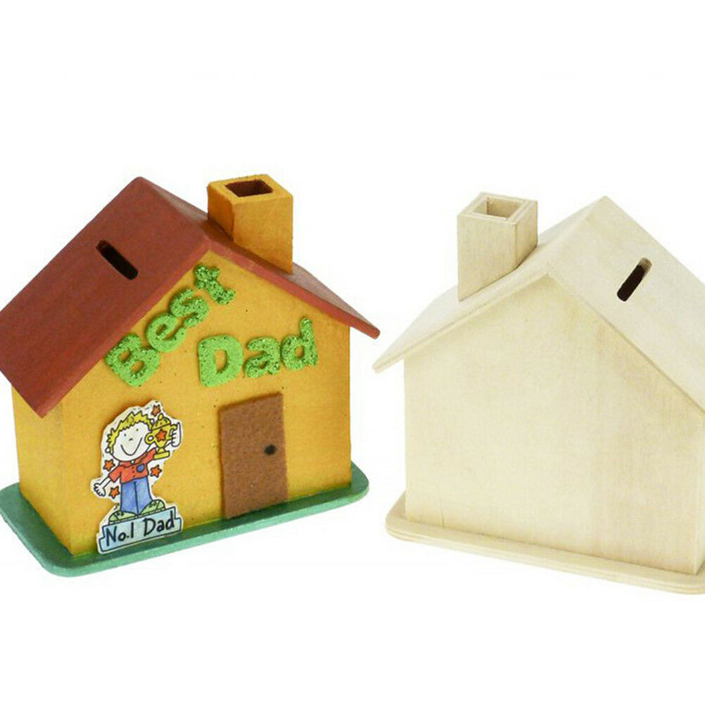 Piggy Bank Chalet Coin House Save money Base Art Decor Children Baby Woode.l8