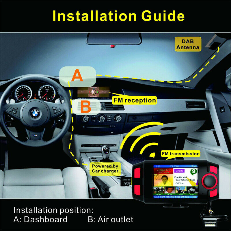 Auto Car DAB/ DAB+Digital FM Radio Adapter Receiver w/ Bluetooth Music Streaming
