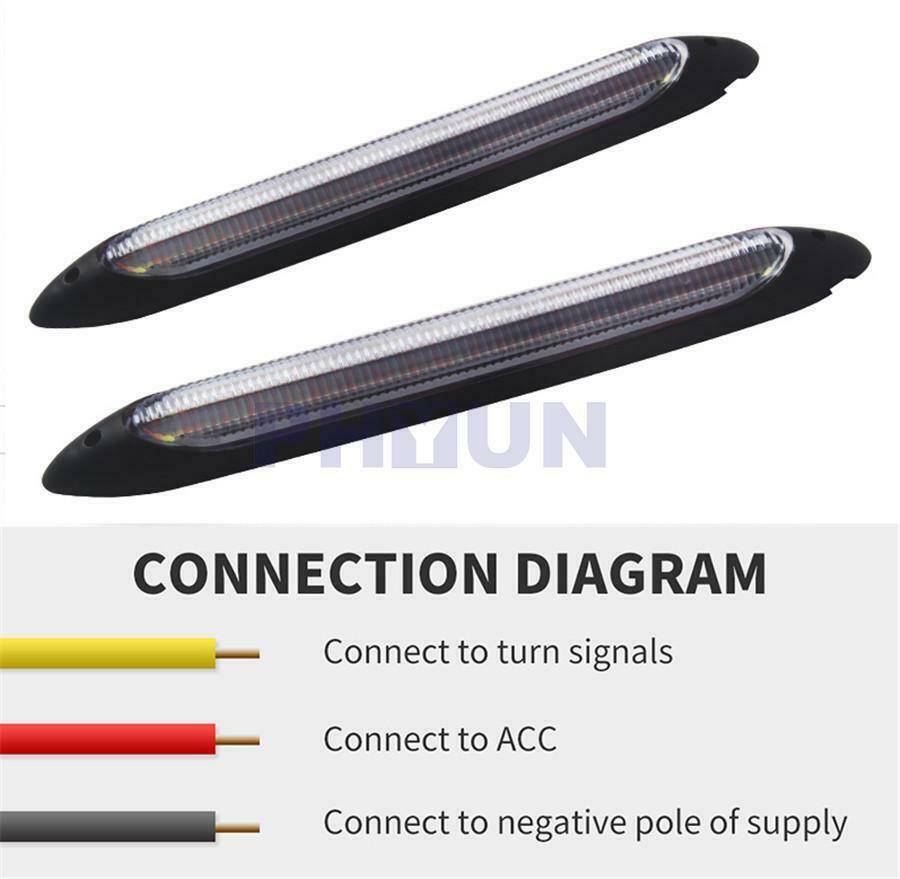 2x 10.83" Car LED Daytime Running Light White DRL Strips Yellow Flow Turn Signal