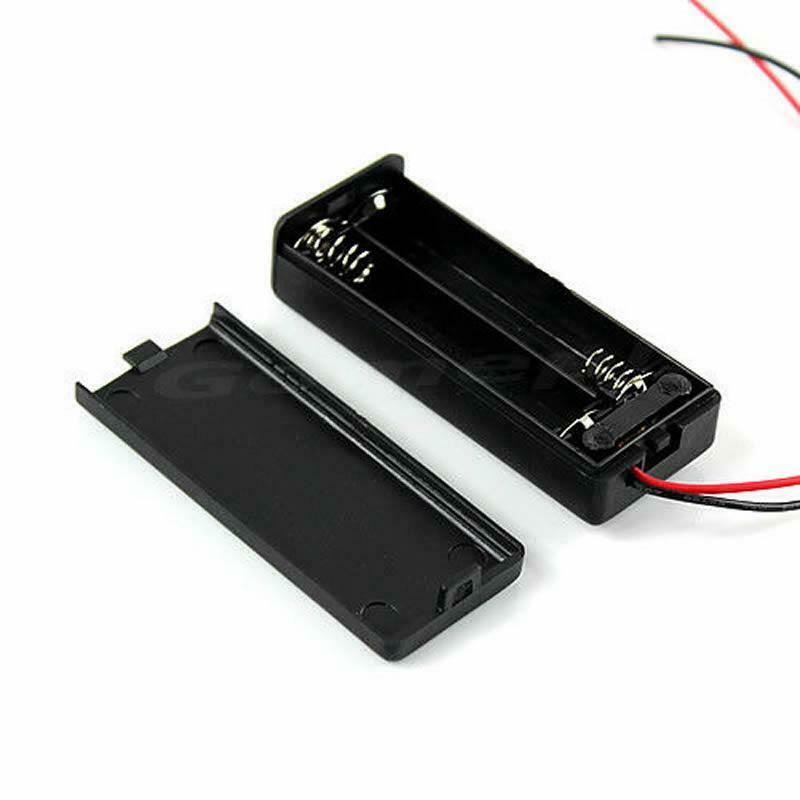 Hard Plastic Storage Holder Case Box For 2 X AAA Battery With Wire Black