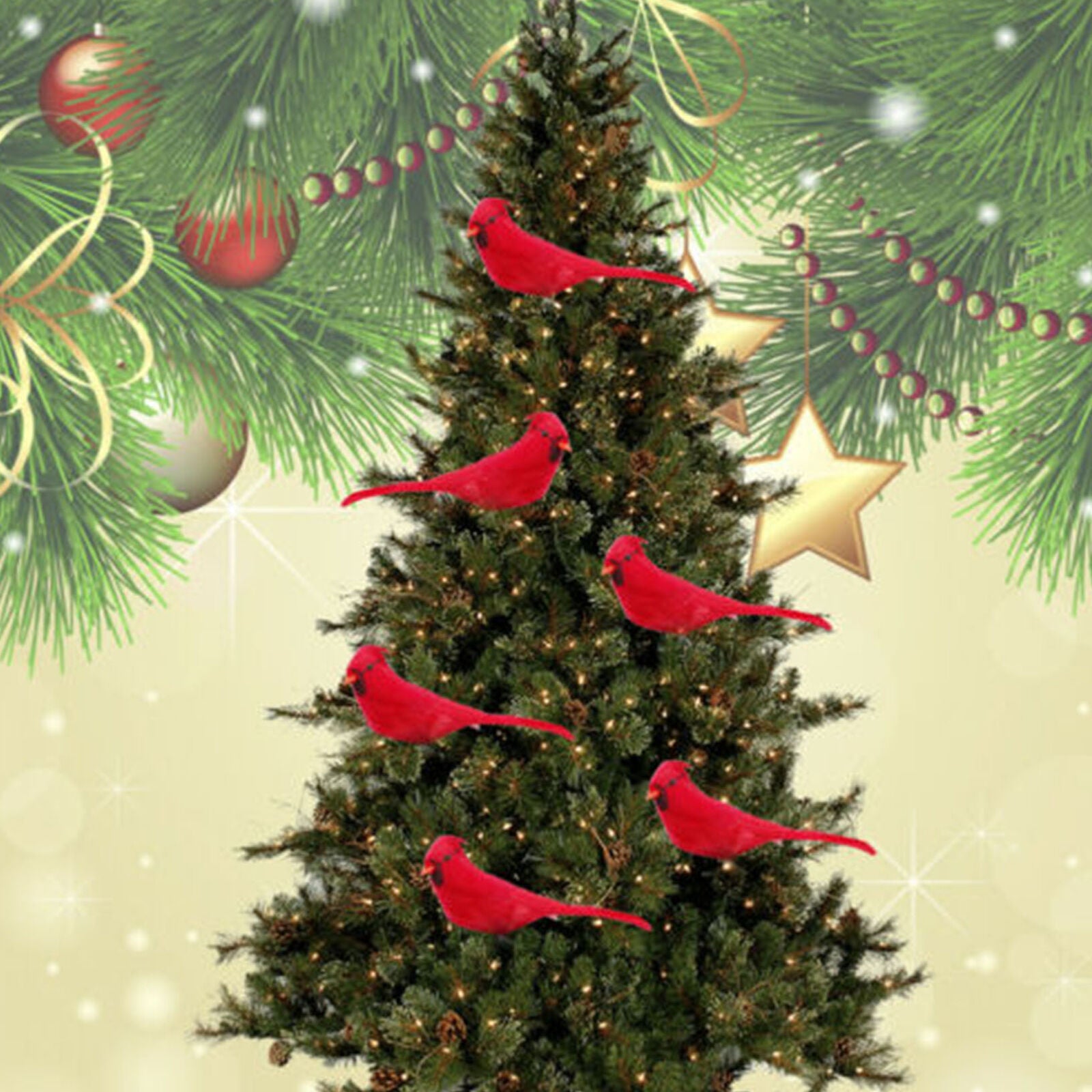 12pcs Artificial Red Clip-on Cardinals Feathered Birds Christmas Ornaments
