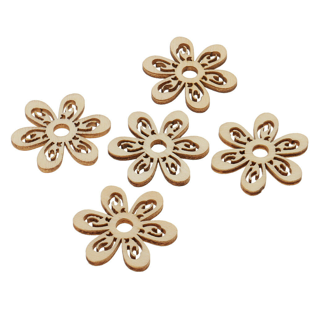 40pcs Unfinished Wooden Flower Embellishments for DIY Kids Wood Craft 35mm