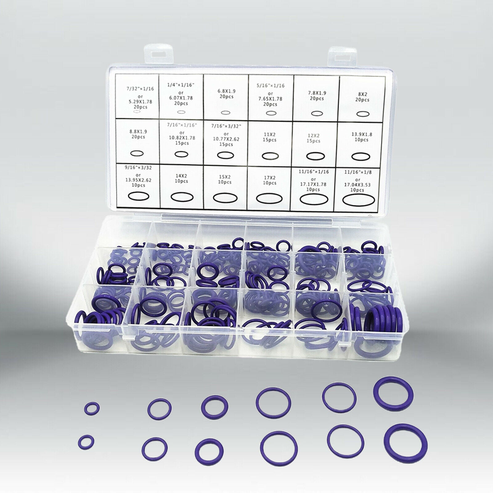270Pcs Purple Rubber Seal O-Ring Washer Assortment Kit Organizer Easy Carry