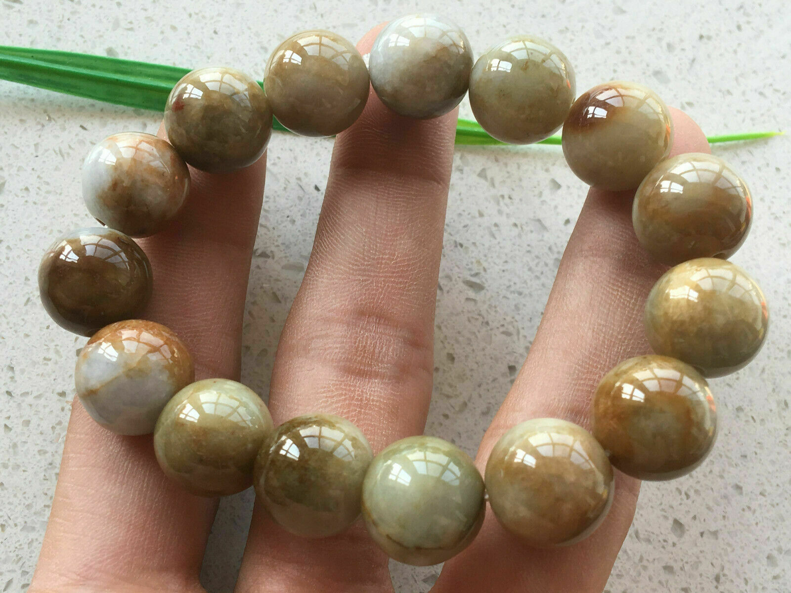 Certified Brown yellow natural Grade A 13mm Jadeite bead elasticity bracelet A+