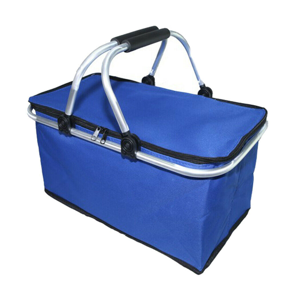 Oxford Insulated Picnic Bag Collapsible Portable Cooler Basket Blue