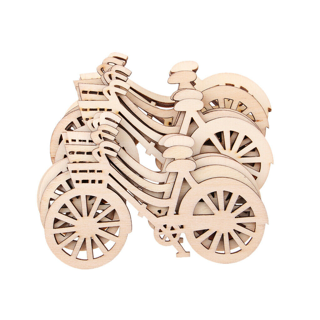 10 Pieces Natural MDF Wood Cutouts Shapes Wooden Bicycle Ornaments Embellishment