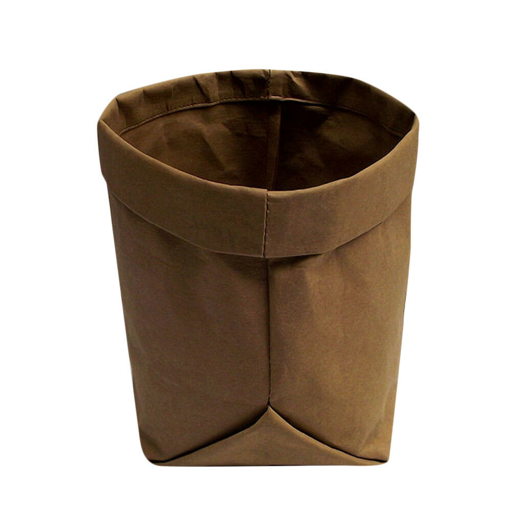 Washable Kraft Paper Bag Home Desk Plant Flowers Pot Holder Pouch Bags M