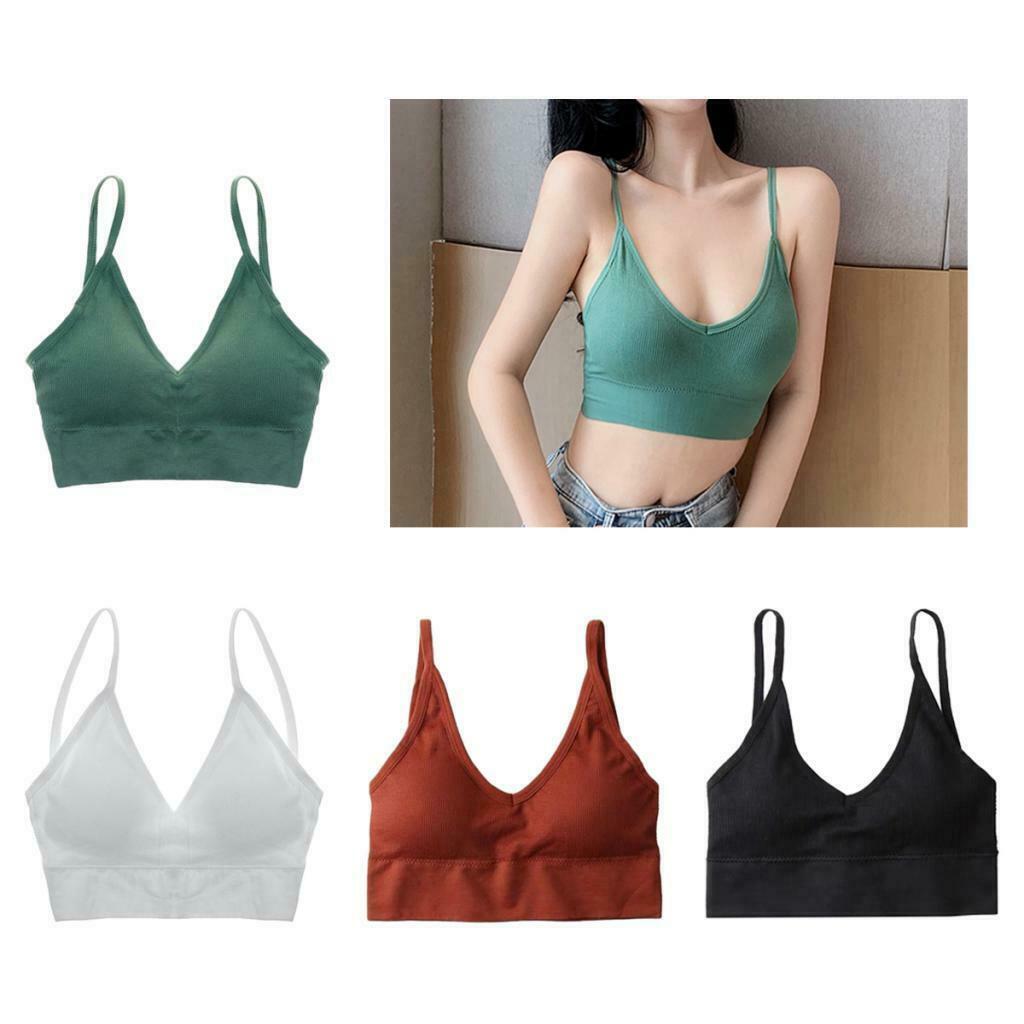 4Pcs/Set Women's V Neck Padded Bralette Seamless Crop Top Vest Sport Bra