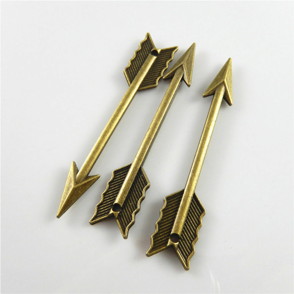 1 Lot (x14) Bronze Alloy Metal Arrow Shaped Pendant Jewelry Findings 62x11 MM