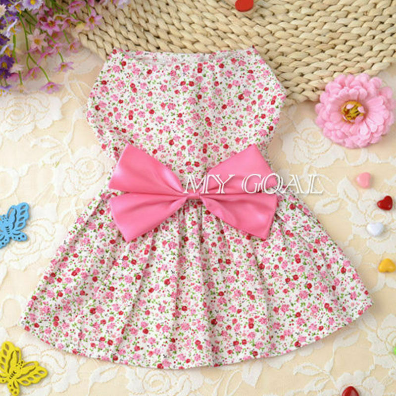 Pet Dog Dress Skirt Cat Bow Princess Clothes Apparel Female Costume Blue S