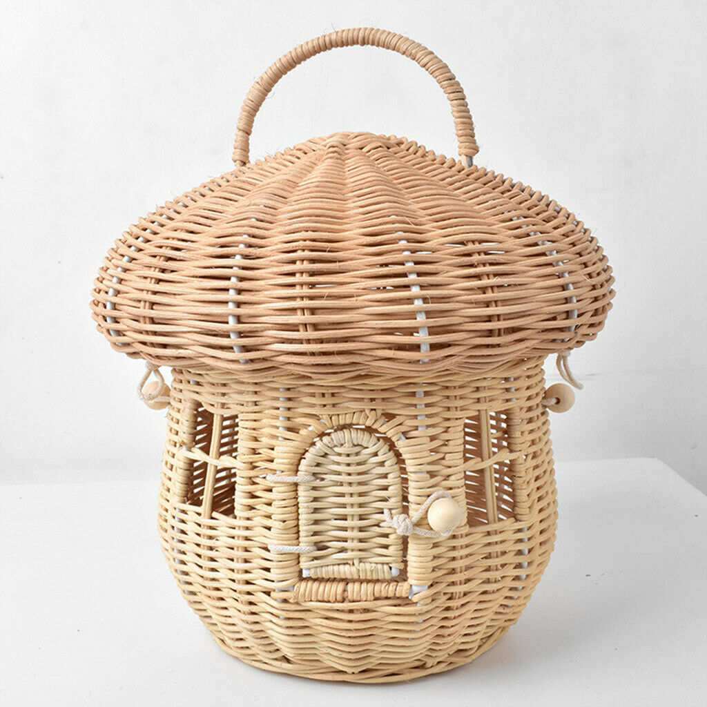Kids Cute Round Rattan Storage Basket Shoulder Tote Bucket Party