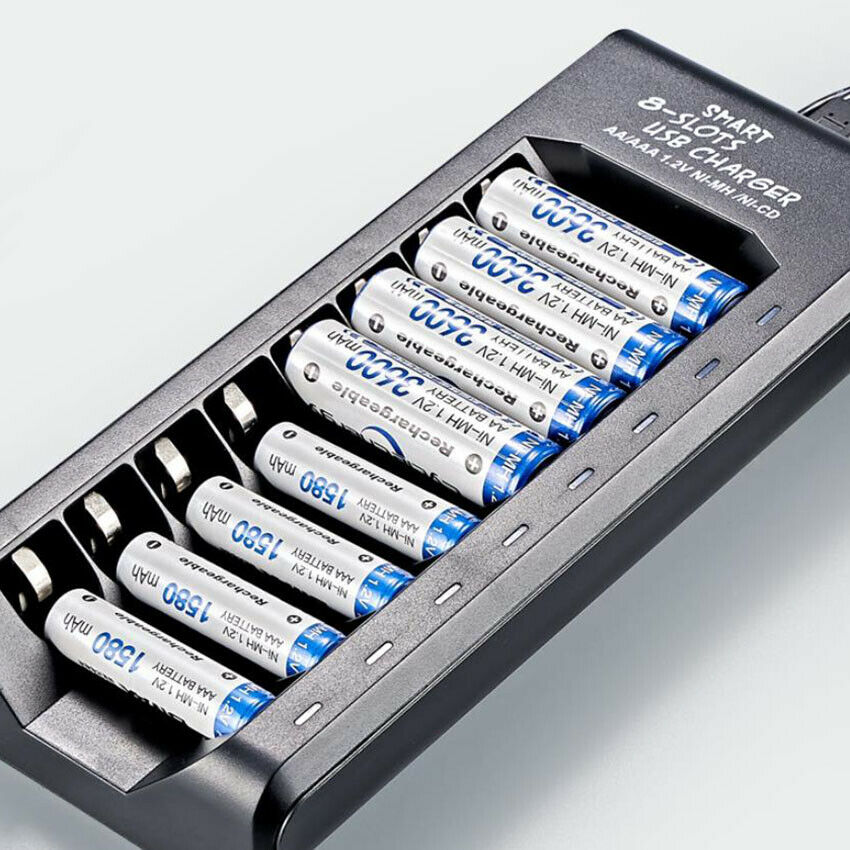 8-Slots Smart Fast Charger For AA AAA Li-ion/NIMH Rechargeable Batteries