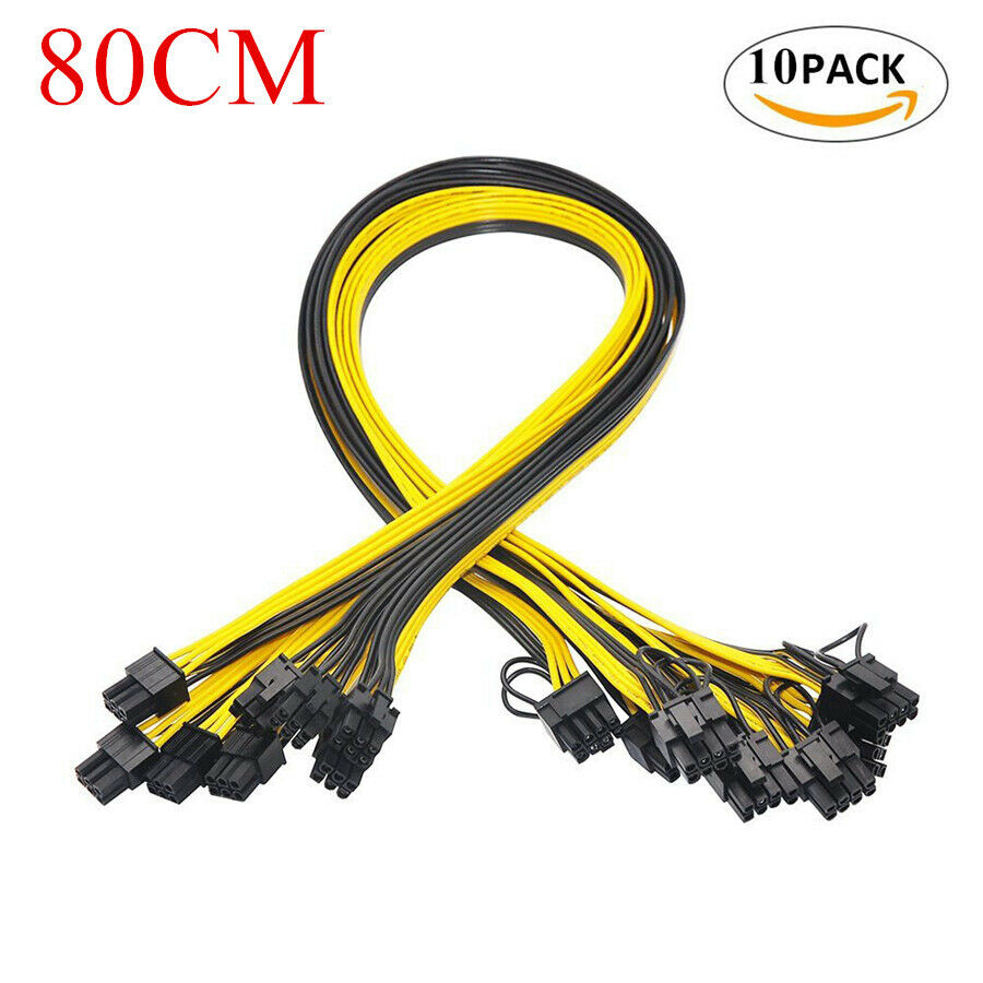 10Pcs 80cm 6 Pin to 8 Pin PCI-E Cable 18AWG For Ethereum Mining Breakout Board
