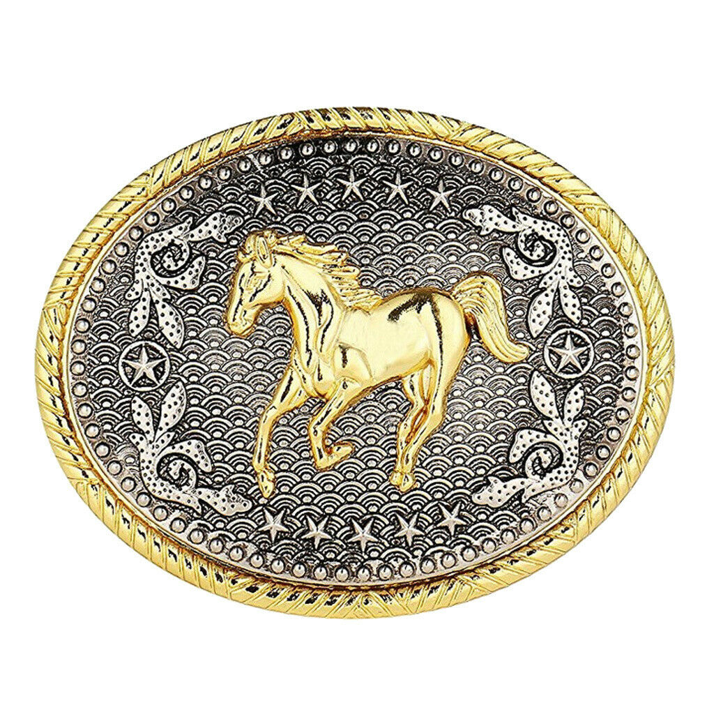 Retro Chic Men Rodeo Horse Animal Carving Western Oval Belt Buckle Cowboy