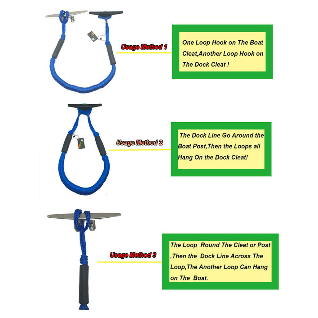 2pcs Marine Boat Bungee Dock Line Anchor / Mooring Rope 4ft Red